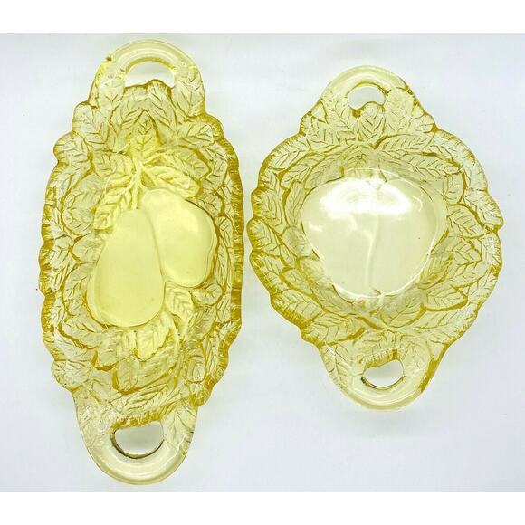 Yellow Mist Sweet Pear Avocado Tiara Indiana Glass Handled Serving Dish Set VTG - Picture 3 of 11